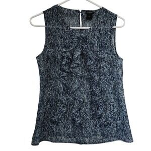 Ann Taylor Women Blue Abstract Print Sleeveless Ruffle Front Blouse Size 4 D27